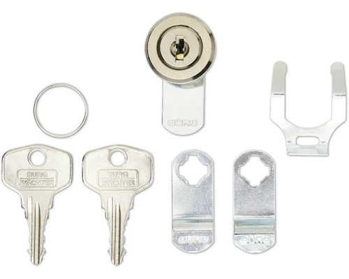 Set de închidere pentru mobilă cu două chei, plăcuțe de blocare, material de fixare și inel de siguranță