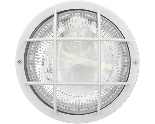 Lampă rotundă albă 60W cu grilaj de protecție din plastic, protecție la umiditate IP44