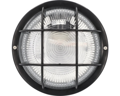 Lampă rotundă neagră 60W cu grilaj de protecție din plastic, protecție la umiditate IP44