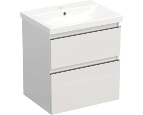 Set mobilier baie suspendat Jungborn TRENTA 60 cm alb lucios mâner negru Dulap inferior de lavoar cu două sertare pentru baie