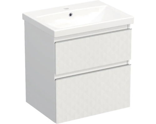Set mobilier baie suspendat Jungborn TRENTA geometric 60 cm alb mâner crom Dulap de bază pentru lavoar cu două sertare