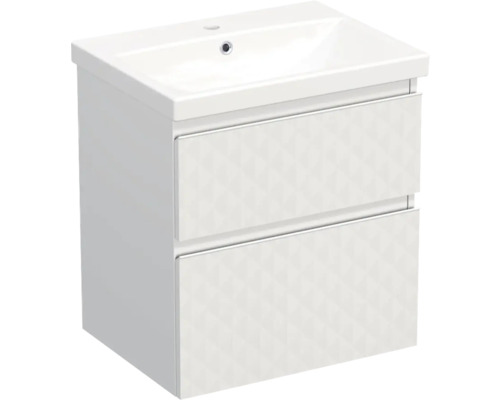 Set mobilier baie suspendat Jungborn TRENTA geometric 60 cm alb mâner alb Dulap inferior de lavabo cu două sertare și model geometric