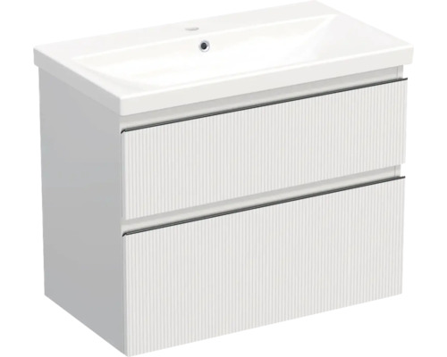 Set mobilier baie suspendat Jungborn TRENTA riflaj 80 cm alb mâner negru Dulap de bază pentru lavoar cu două sertare pentru baie