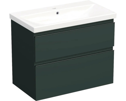 Set mobilier baie suspendat Jungborn TRENTA 80 cm verde salvie mat mâner negru Dulap inferior pentru lavoar cu două sertare