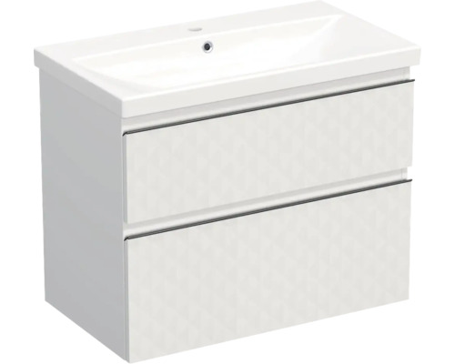 Set mobilier baie suspendat Jungborn TRENTA geometric 80 cm alb mâner negru Dulap inferior de lavoar cu două sertare și lavoar