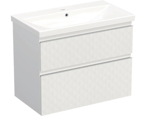 Set mobilier baie suspendat Jungborn TRENTA geometric 80 cm alb mâner crom Dulap de bază pentru lavoar cu două sertare și model rombic