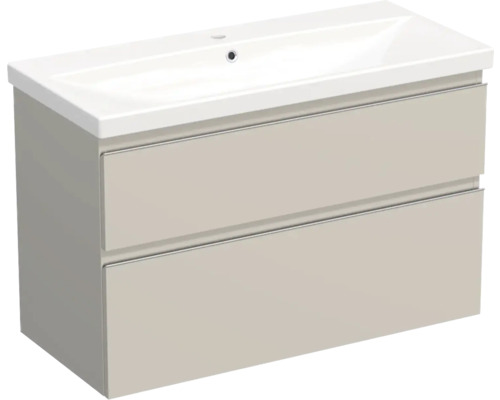 Set mobilier baie suspendat Jungborn TRENTA 100 cm cașmir mâner crom Dulap de bază pentru lavoar cu două sertare și lavoar încorporat