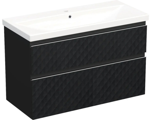 Set mobilier baie suspendat Jungborn TRENTA 100 cm geometric 1 negru Dulap inferior de lavabo cu două sertare și lavoar ceramic