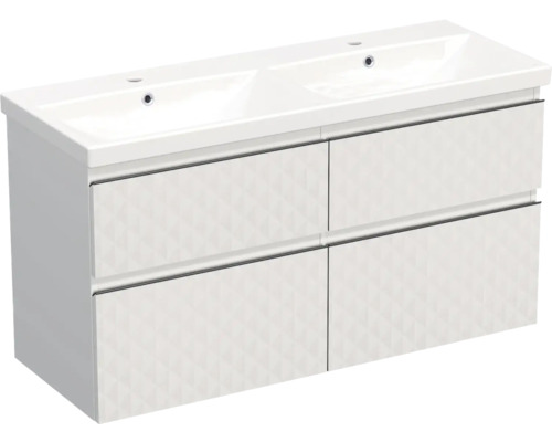 Set mobilier baie suspendat Jungborn TRENTA 120 cm geometric alb mâner negru Dulap de bază pentru lavoar cu două lavoare și patru sertare