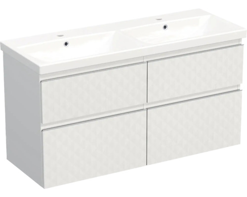 Set mobilier baie suspendat Jungborn TRENTA 120 cm geometric alb mâner crom Dulap de bază pentru lavoar cu două chiuvete și patru sertare