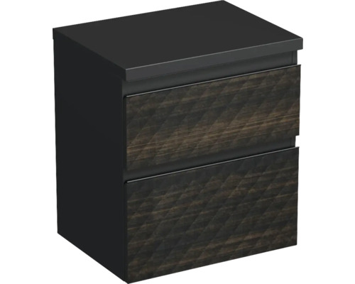 Dulap bază lavoar baie suspendat Jungborn TRENTA 60 cm PAL negru-maro mâner negru Dulap inferior cu două sertare și model geometric