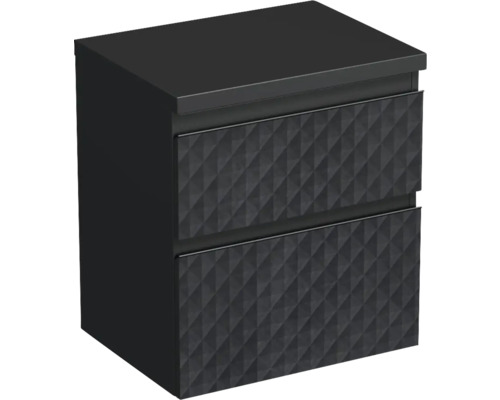 Dulap bază lavoar baie suspendat Jungborn TRENTA 60 cm PAL negru mat mâner negru Dulap de bază pentru lavoar cu două sertare și model geometric