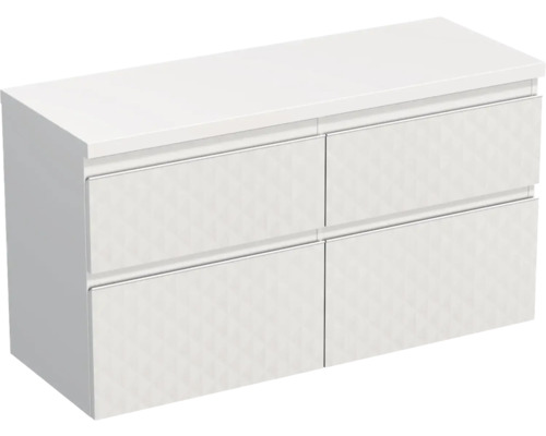 Dulap bază lavoar baie suspendat Jungborn TRENTA 120 cm PAL alb mat geometric 3 Dulap sub chiuvetă cu patru sertare și model geometric