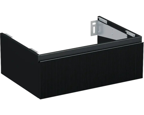 Dulap bază lavoar baie suspendat Jungborn TRENTA 70 cm PAL negru mat riflaj 2 Dulap inferior de lavabo cu material de montare