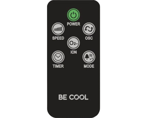 Telecomandă cu butoane pentru putere, viteză, oscilație, ioni, temporizator și mod