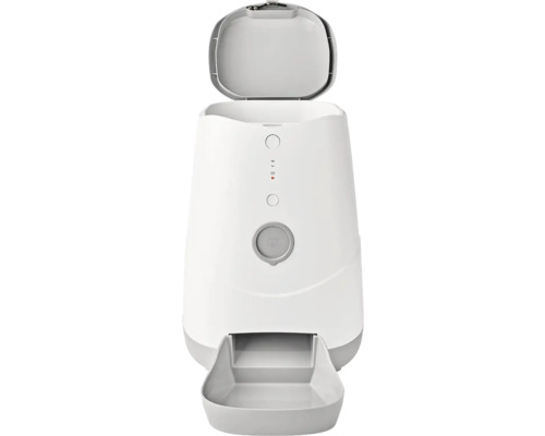 Distribuitor automat de hrană pentru animale de companie cu capac deschis și bol de hrană