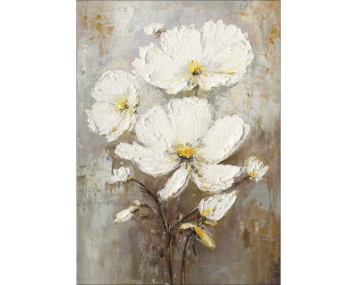 Tablou pictat manual White Flowers III 50x70 cm