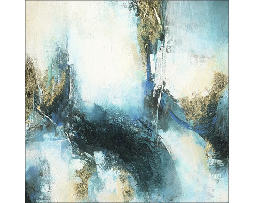 Tablou pictat manual Abstract Gold & Blue I 60x60 cm