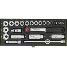 Set chei tubulare Proxxon cu clichet, extensii și tubulare în casetă metalică