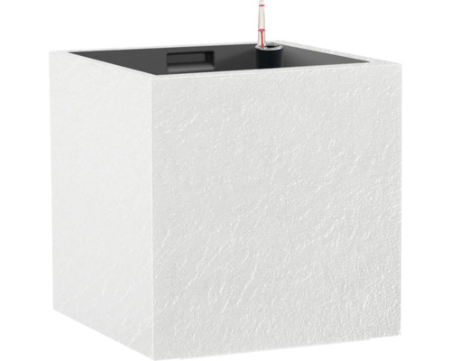 Ghiveci cu sistem de irigare Cubico Stone plastic 27x27x27 cm alb Jardinieră albă, cubică, cu sistem de irigare