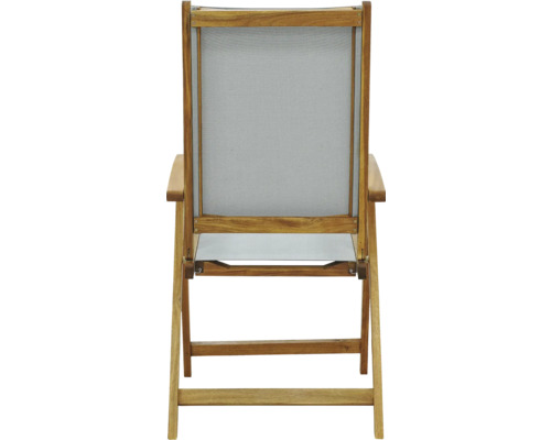 Vedere din spate a unui șezlong din lemn cu tapițerie din material textil