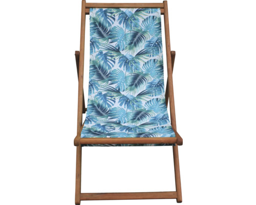 Șezlong din lemn cu model de frunze albastre