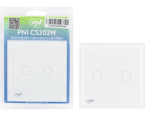 Întrerupător din sticlă PNI CS202W pentru scară și cruce