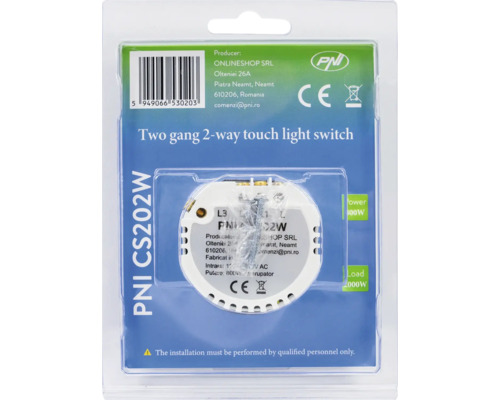 Întrerupător tactil dublu PNI CS202W în ambalaj