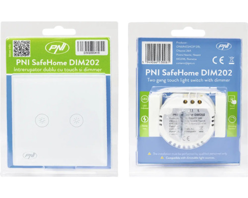 Întrerupător dublu cu touch și dimmer PNI SafeHome DIM202 în ambalaj