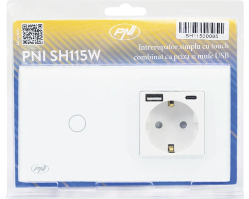 Întrerupător tactil PNI SH115W cu priză și porturi USB în ambalaj