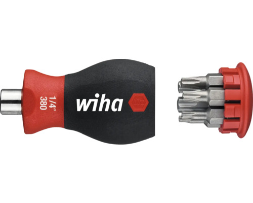 Șurubelniță 1/4 Wiha suport magnetic, 6 biți Set de biți Wiha Stubby cu magazie de biți și biți Torx diverși