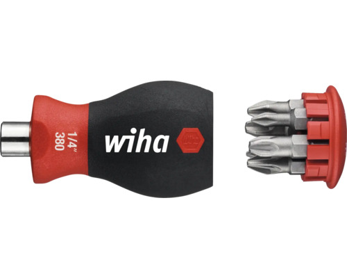 Șurubelniță 1/4 Wiha suport magnetic PH/PZ, 6 biți Șurubelniță scurtă Wiha cu magazie de biți