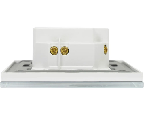 Imagine detaliată a unei prize albe cu șuruburi