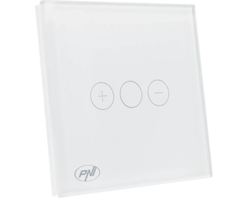 Întrerupător de lumină din sticlă cu simboluri plus, cerc și minus