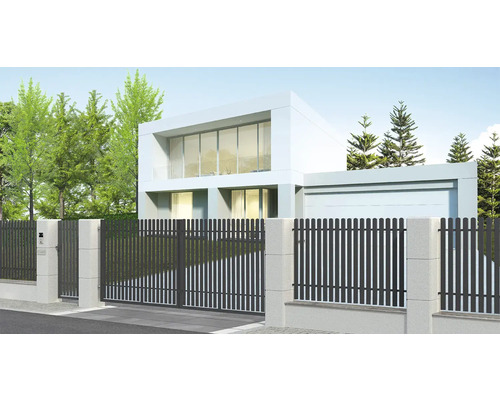 Casă modernă cu împrejmuire și poartă de grădină