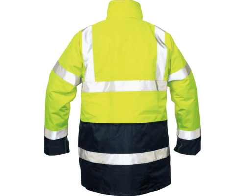 Imagine din spate cu o jachetă de avertizare cu benzi reflectorizante