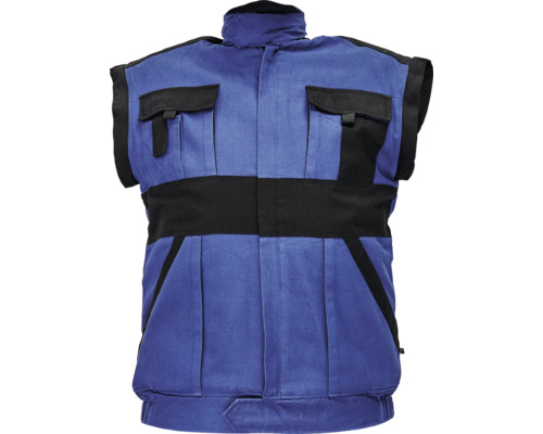 Vestă de lucru albastră și neagră cu buzunare și guler înalt