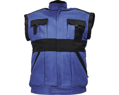 Vestă de lucru albastră cu detalii negre și guler înalt