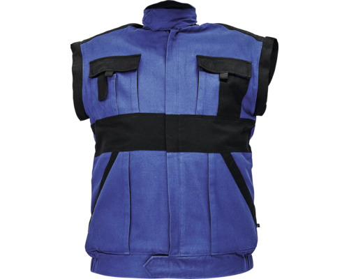 Vestă de lucru albastră cu guler înalt și mai multe buzunare