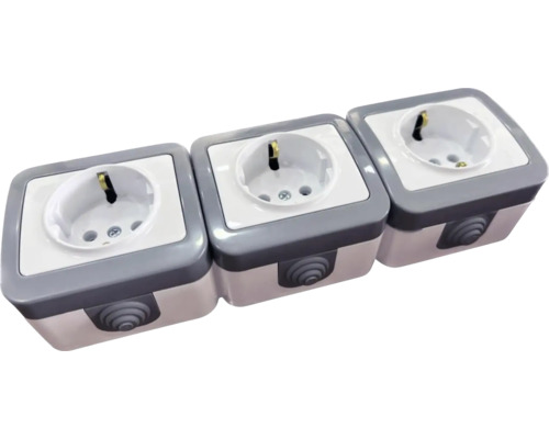 Priză triplă cu împământare Gelux gri, montaj aplicat | HORNBACH