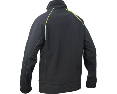 Jachetă softshell neagră cu guler ridicat, vedere din spate