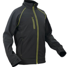 Jachetă neagră softshell cu fermoar și accente galbene