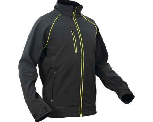 Jachetă neagră softshell cu fermoar și accente galbene