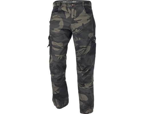 Pantaloni de lucru Cerva Crambe tip camuflaj din bumbac și poliester, mărimea 2XL