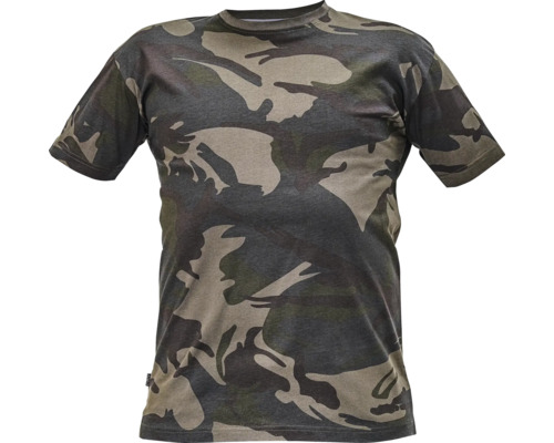 Tricou la baza gâtului Cerva Crambe tip camuflaj din bumbac, mărimea XL
