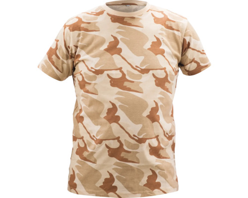 Tricou la baza gâtului Cerva Crambe tip camuflaj din bumbac bej, mărimea S Tricou cu model de camuflaj de deșert