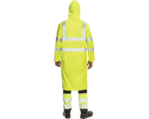 Pelerină de ploaie galbenă cu glugă și reflectorizante din spate