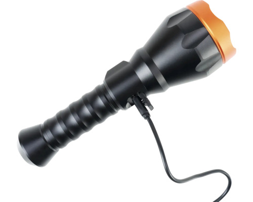 Lanternă reîncărcabilă neagră cu cablu de încărcare