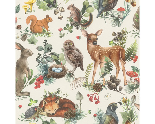 Tapet vlies Kids World animale pădure 10,05x0,53 m Ilustrație cu model de animale forestiere pentru decorarea pereților