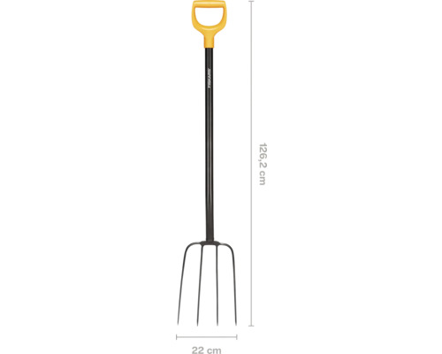 Furcă pentru compost Fiskars Solid, lățime de lucru 22cm, lungime 126,2cm Furcă de grădină cu patru dinți și mâner, lungime 126,2 cm
